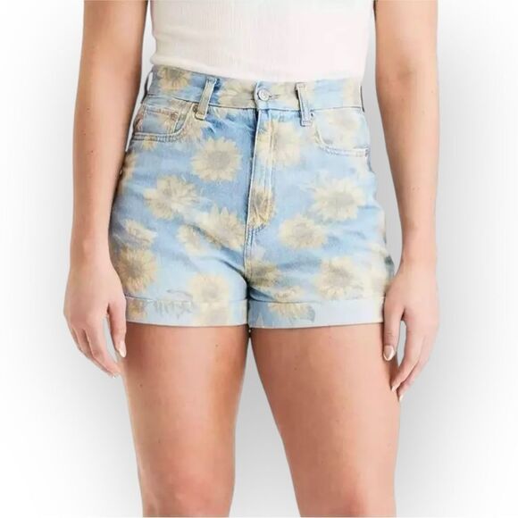 American Eagle High Rise Mom Denim Jean Shorts Sunflower Print Size 00 - Picture 5 of 6